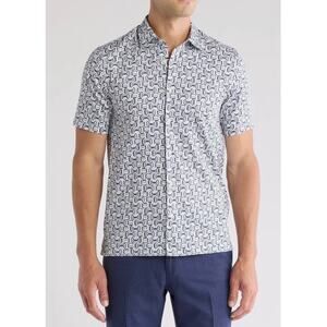 Ted Baker Astun Short‎ Sleeve Geometric Button Down Shirt Gray Size 1 (XS)